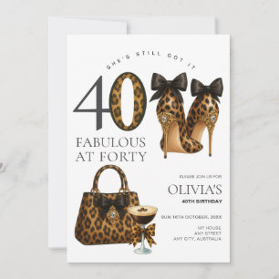 Trendig 40-års leopardtryck Fabulous at 40 födelse Inbjudningar