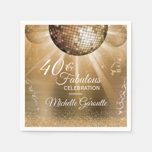 Trendig 40 & Fabulous Guld Pappersservett (Framsidan)
