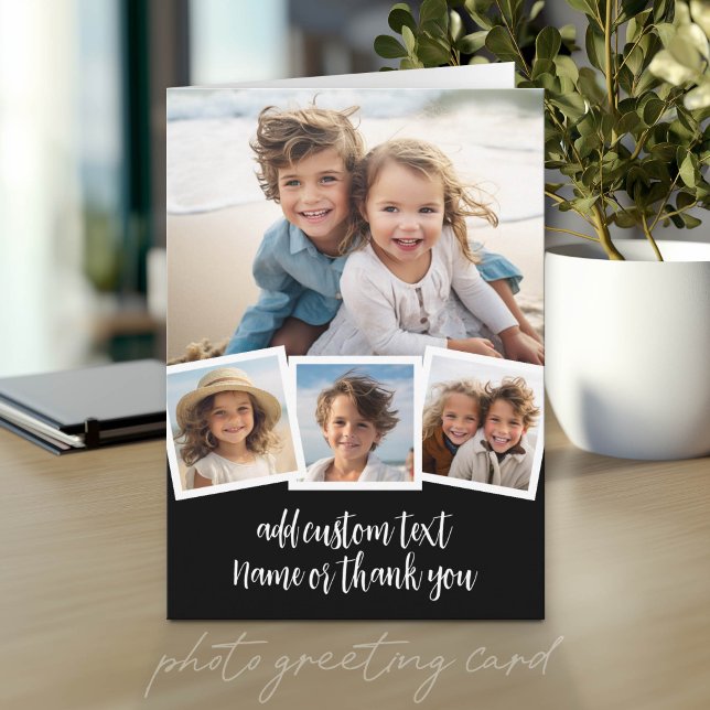 Trendig 4 Foto Collage Skriptnamn Kort (Photo Greeting Card)