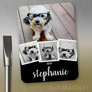 Trendig 4 Foto Collage Skriptnamn Vit Svart Magnet