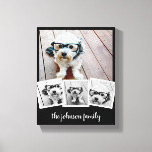 Trendig 4 Photo Collage Script Namn White Black Ca Canvastryck