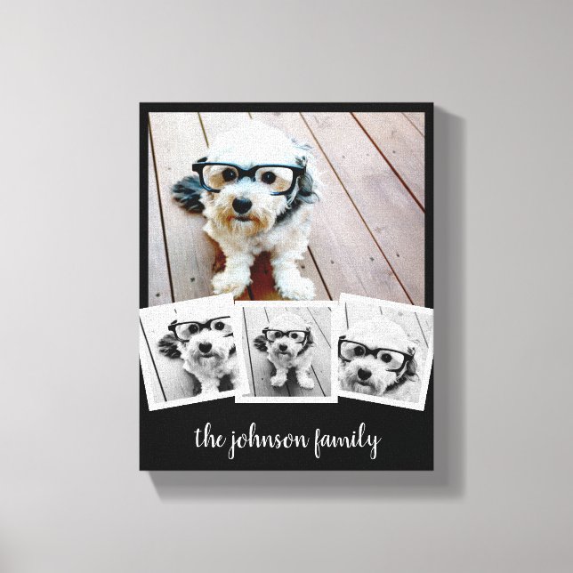 Trendig 4 Photo Collage Script Namn White Black Ca Canvastryck (Framsida)