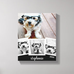 Trendig 4 Photo Collage Script Namn White Black Canvastryck