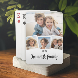 Trendig 4 Photo Collage Script Namn White Black Casinokort