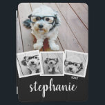 Trendig 4 Photo Collage Script Namn White Black iPad Air Skydd<br><div class="desc">Du kan använda kvadratiska eller selektiva foton för den här designen. Använda fyra fyrkantiga foton som skapar en unik och personlig gåva. Eller så kan du behålla hipstervalpen och göra ett trendig till keepy. Om du behöver justera bilder klickar du på verktyg för att anpassa ändringar.</div>