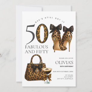 Trendig 50:e leopard Skriv ut Fabulous och 50:e fö Inbjudningar