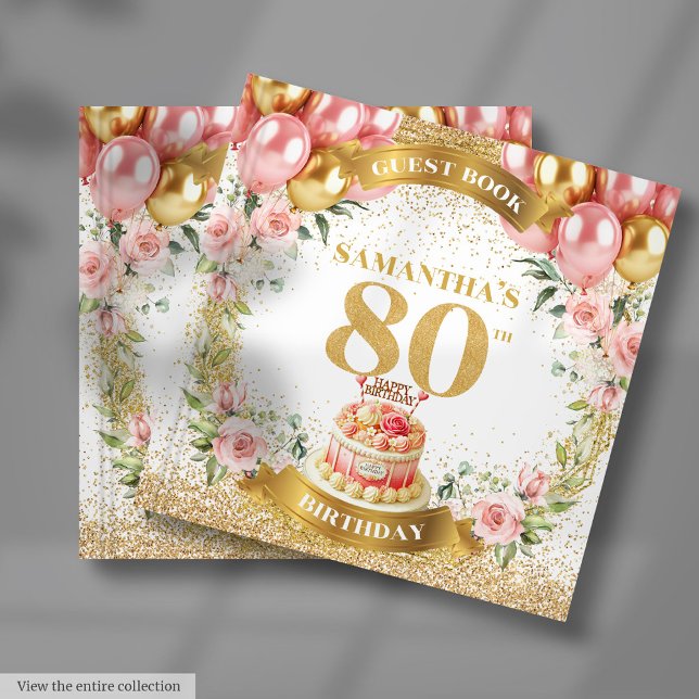 Trendig 80:e födelsedagsgästen Bok Boho  Glitter (Trendy 80th Birthday Guest Book Boho Blush Glitter)