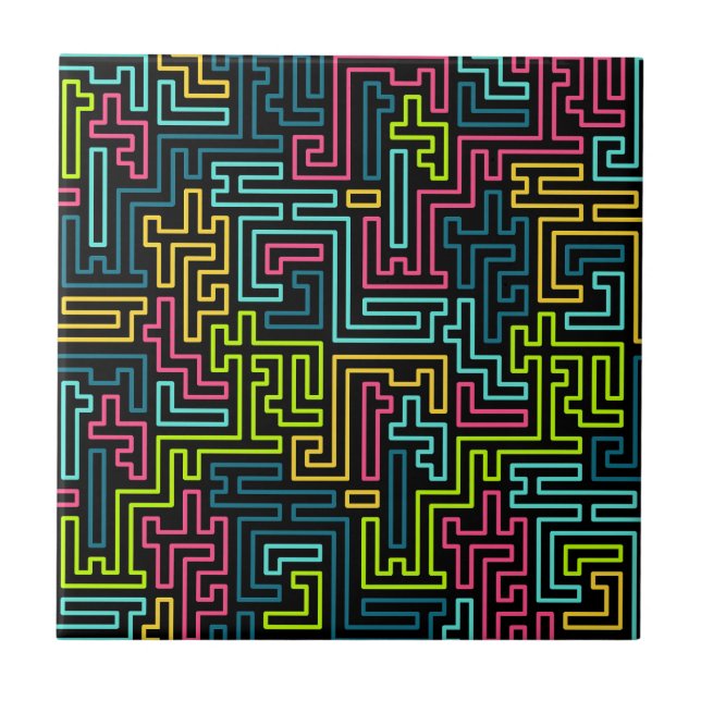 Trendig 80-tal, svart Mönster Kakelplatta (Framsidan)