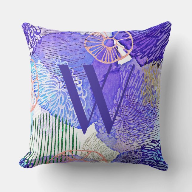 Trendig Abstrakt Blue Lila Monogram Dekorativ kudd Kudde (Framsida)