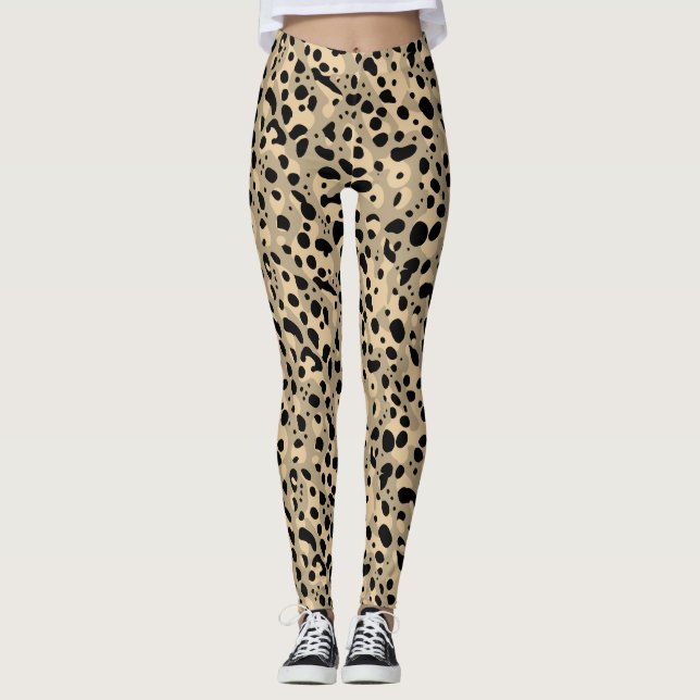 Trendig Abstrakt Brown Sepia Leopard Spots Mönster Leggings (Framsida)
