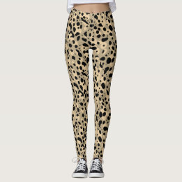 Trendig Abstrakt Brun Sepia Leopardfläckar Mönster Leggings