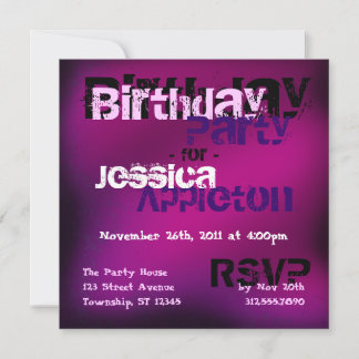 Trendig Abstrakt Fuchsia & Violet Birthday-Inbjudn Inbjudningar
