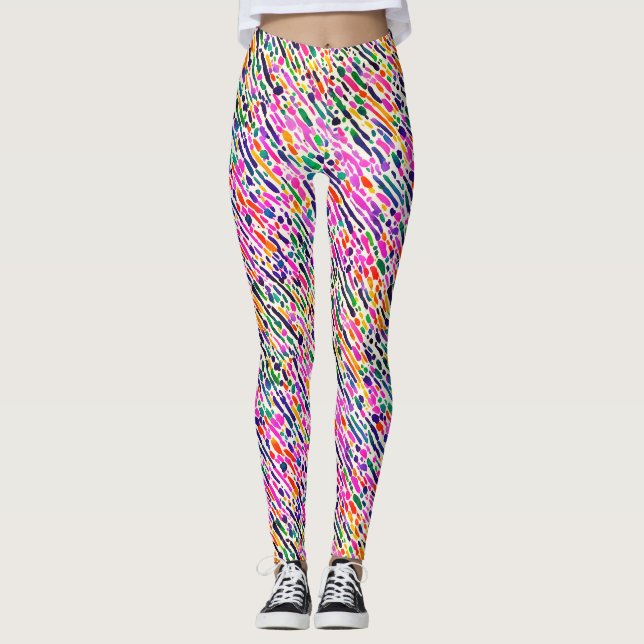 Trendig Abstrakt Konst Färgrik Akvarellmålning Leggings (Framsida)