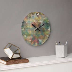 Trendig Abstrakt Retro Trianglar Mozaik Mönster Stor Klocka