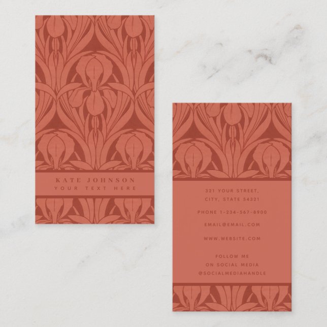 Trendig Abstrakt Retro Vintage Blommigt Terracotta Visitkort (Fram/baksida)