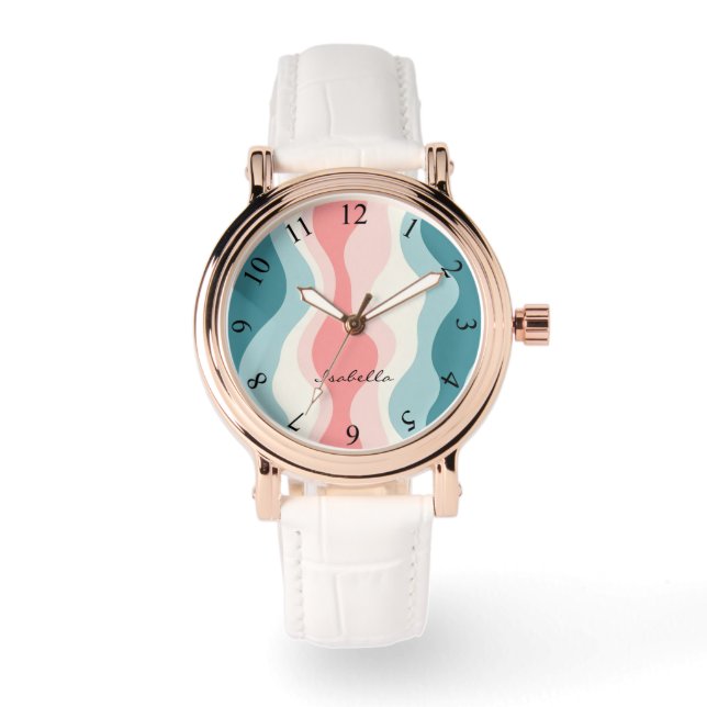 Trendig Abstrakt Rosenskär Mint Kollektion Armbandsur (Framsida)