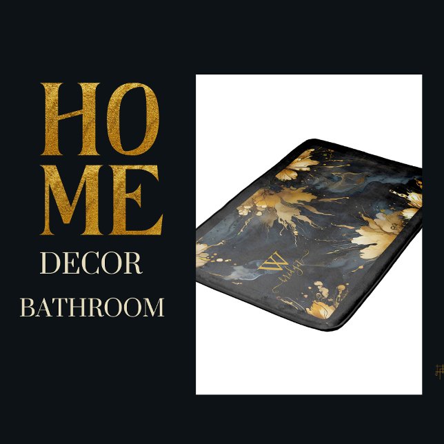 trendig abstrakt svart marmor guld badrumsmatta (Skapare uppladdad)