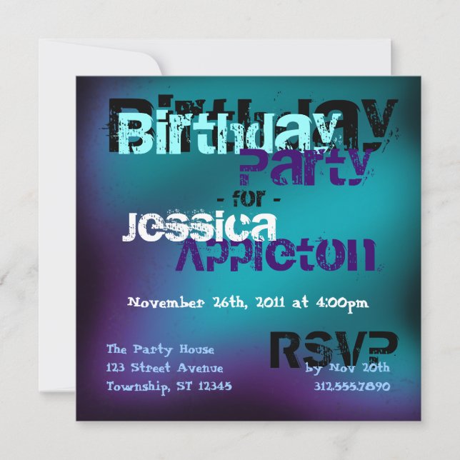 Trendig Abstrakt Teal & Violet Birthday-inbjudning Inbjudningar (Framsida)