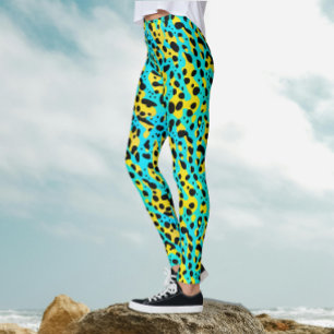 Trendig Abstrakt Turkos Gul Leopardmönster Leggings
