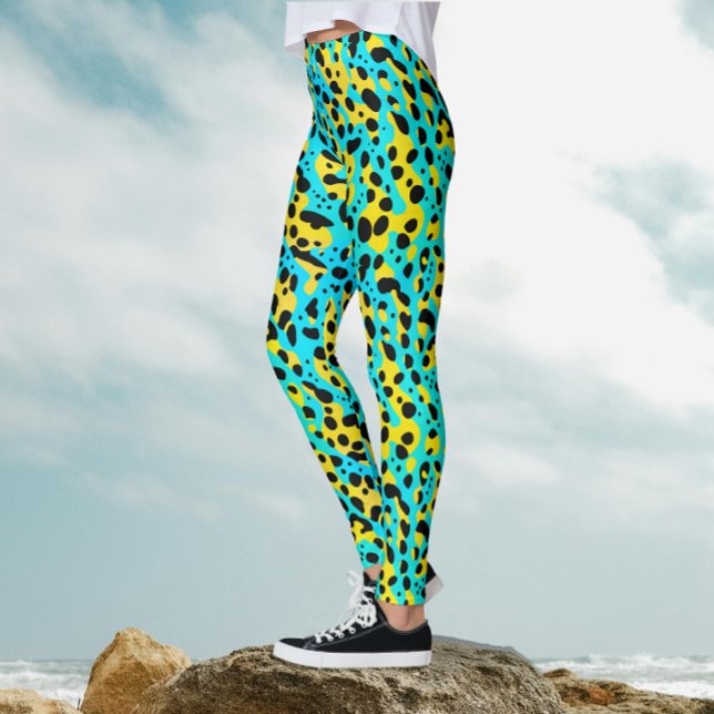 Trendig Abstrakt Turkos Gul Leopardmönster  Leggings (Skapare uppladdad)