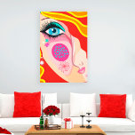 Trendig Abstrakt Whimsical Artsy Ansikte Öga Canva Canvastryck<br><div class="desc">Trendiget Whimsical Artsy Ansikte originalillustration. En djärv modern teckning med kvinnligt kumpigt ansikte med rött och gult hår och stort blått öga. En originalgrafik av Fotografixgal Design.</div>