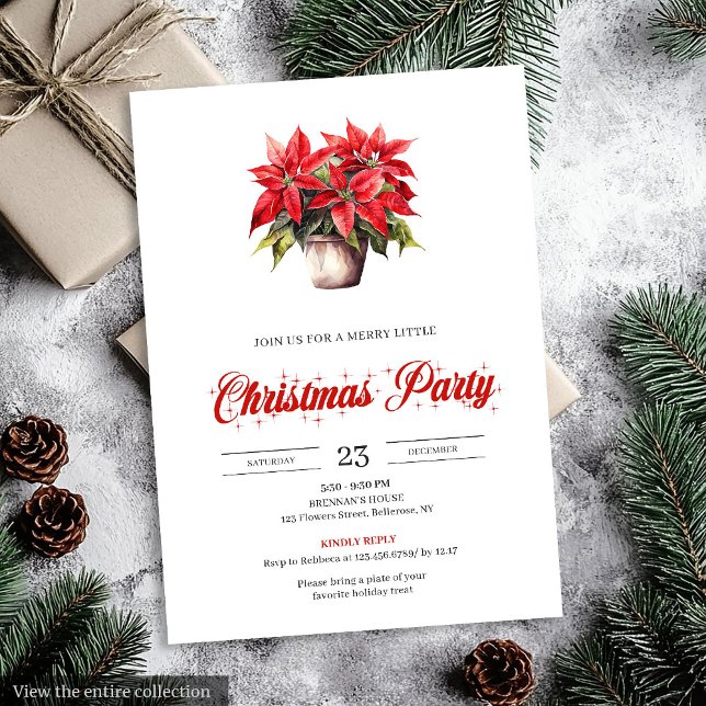 Trendig akvarell julblommor högtidlig inbjudan (Trendy Watercolor Christmas Flowers Holiday Invitation)