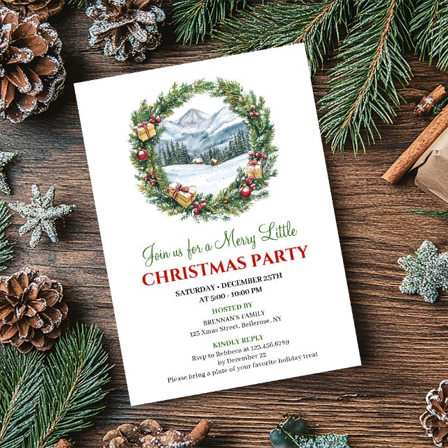 Trendig akvarell julscen utskrivbar inbjudan (Trendy Watercolor Christmas Scene Printable Invite)