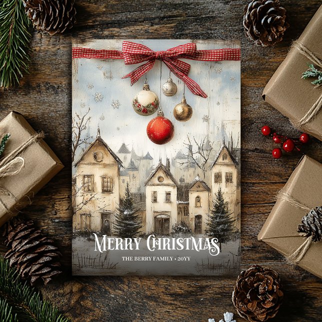 Trendig akvarell neutrala färger julscen julkort (Trendy Watercolor Neutral Colors Christmas Scene Holiday Card)
