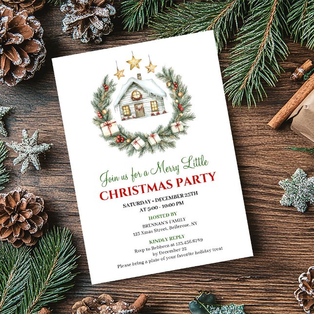 Trendig akvarell vinterscen julinbjudan inbjudningar (Trendy Watercolor Winter Scene Christmas Invite)
