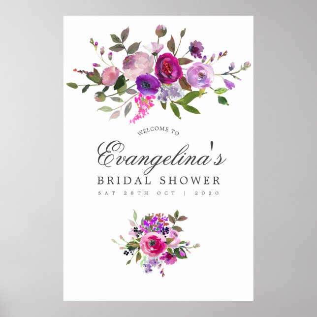 Trendig akvarellblomma Bröllopsdusch Välkommen Poster (Framsidan)