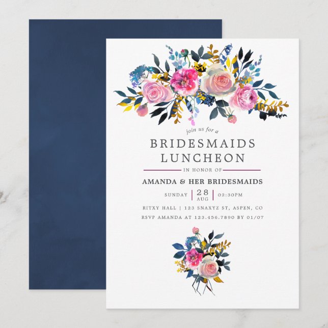 Trendig akvarellblomma Brudtjejlunch Inbjudningar (Fram/baksida)