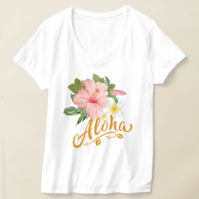 Trendig Aloha Hawaii Tropical Beach Hibiscus T Shirt (Laydown)