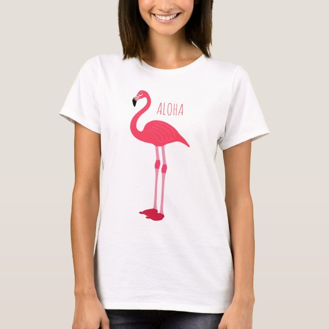 Trendig ALOHA Rosa Flamingo Tropical Roligt Trendi T Shirt (Framsida)