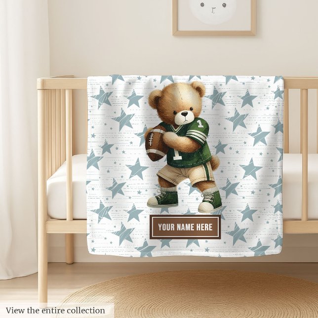 Trendig American Football Nalle Personlig Fleecefilt (Cozy American football teddy bear blanket, personalized for a memorable boy birthday gift.)
