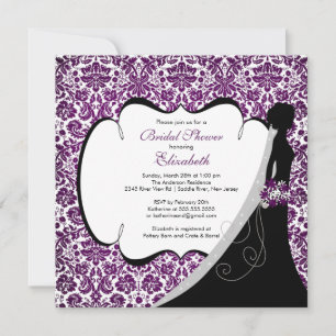 Trendig Amethyst Damask Bride Möhippa Inbjudan
