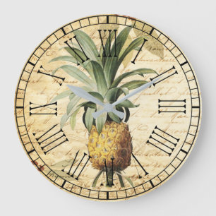 Trendig Ananas Art Vintage Calligrafi Stor Klocka