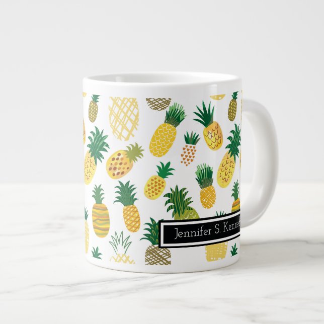 Trendig Ananas Mönster| Lägg till ditt namn Jumbo Mugg (Framsida höger)