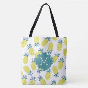 Trendig Ananas Mönster Monogram Tygkasse