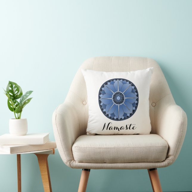 Trendig andlig blå mandala namaste kudde (Stol)
