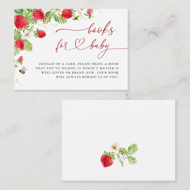 Trendig äng jordgubbsböcker för baby shower tilläggskort (Fram/baksida)