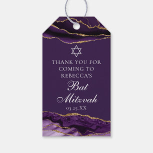 Trendig anpassad lila guld Bat Mitzvah-fest Presentetikett