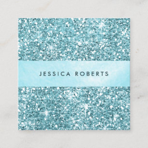Trendig Aqua Blue Glitter Mönster Elegant Fyrkantigt Visitkort