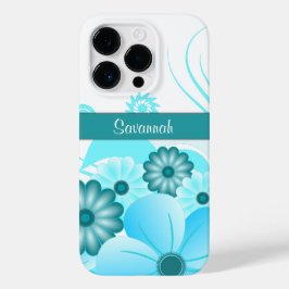 Trendig Aqua Blue Teal Hibiscus Blommigt Design