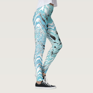 Trendig Aqua Blue White Chevron ZigZag Leggings