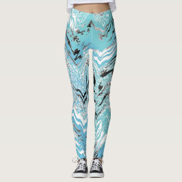 Trendig Aqua Blue White Chevron ZigZag Leggings