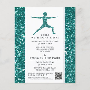Trendig Aqua Glitter Effect Yoga Class Advertising Flygblad