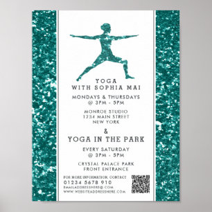 Trendig Aqua Glitter Effect Yoga Class Advertising Poster