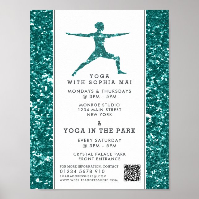 Trendig Aqua Glitter Effect Yoga Class Advertising Poster (Framsidan)