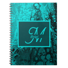 Trendig Aqua Marble monogram Initialer Anteckningsbok