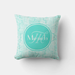 Trendig Aqua Mint Crackle Mönster med monogram Kudde